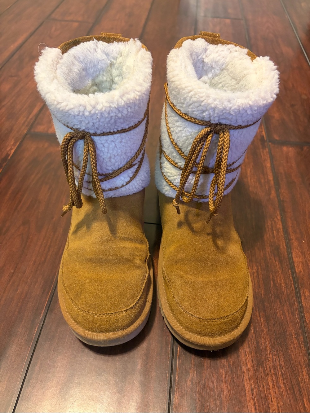 Koolaburra Tan Suede-Look Boots with White Sherpa Cuff